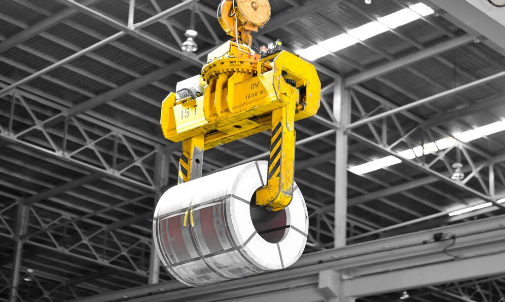 Moving a steel roll with a crane
